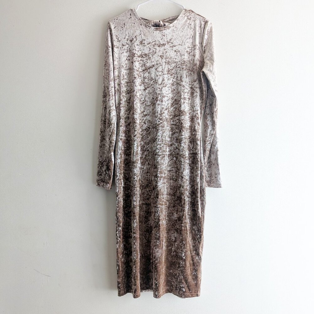 Dusty Pink Crushed Velvet Bodycon Dress with Back Bow Tie